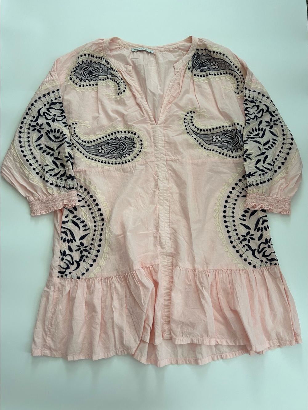 Greek Archaic Kori Paisley Embroidered Cotton Dress
Pink Navy White
Tiered
Boho